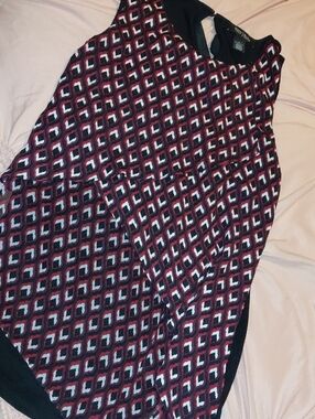White House Black Market Red, Black and White Patterned Top